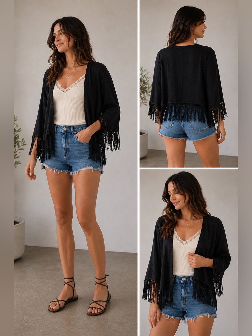 Robin K Heritage Women’s Bohemian One Size Cardigan Fringe Trim Cotton Blend